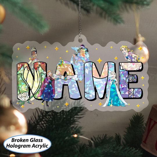 Discover Customized Princess Christmas Ornament, Princess Characters Group Ornament, Tiana Anna Elsa Rapunzel Jasmine, Disney Xmas Tree Decor, VTB333