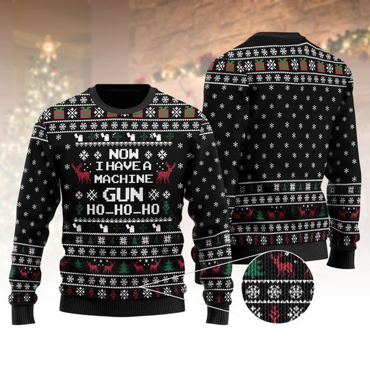 Discover Die Hard Ugly Christmas Sweater, Funny Xmas Sweater, Machine Gun Ho Ho Ho Ugly Sweater, Christmas Gift