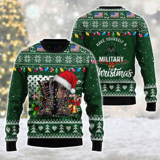 Discover Military Christmas Ugly Sweater, Patriotic Holiday Sweatshirt for Veterans and Soldiers, Funny Army, Happy Holiday Xmas Gift, Christmas Gift