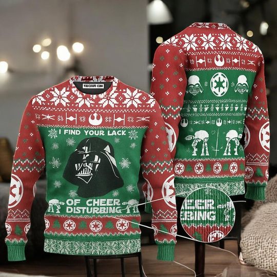 Discover Star Wars Darth Vader Ugly Christmas Sweater, Holiday Jumper, 'I Find Your Lack Of Cheer Disturbing', Disney Movie Gift