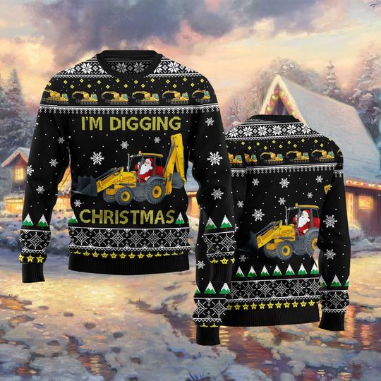 Discover Excavator Christmas Sweater, Funny Im Digging Xmas Ugly Jumper, Construction Worker Holiday Pullover, Santa Digger Party Sweater