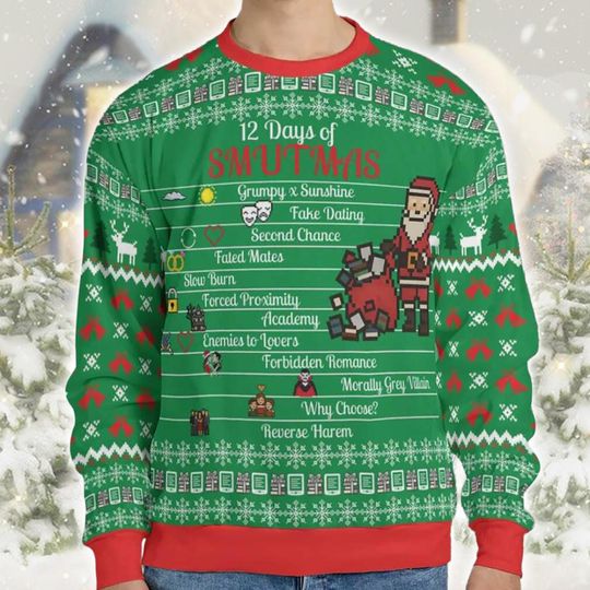 Discover 12 Days of Smutmas Christmas Sweatshirt, Funny Book Lover Ugly Sweater, Festive Reading Theme Jumper, Holiday Party Outfit Gift