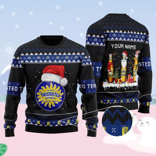 Custom Twisted Tea Xmas Sweater, Alcohol Christmas Sweater Men, Tea Lover Ugly Sweater, Hard Iced Tea Holiday Sweater, Drinking Sweater
