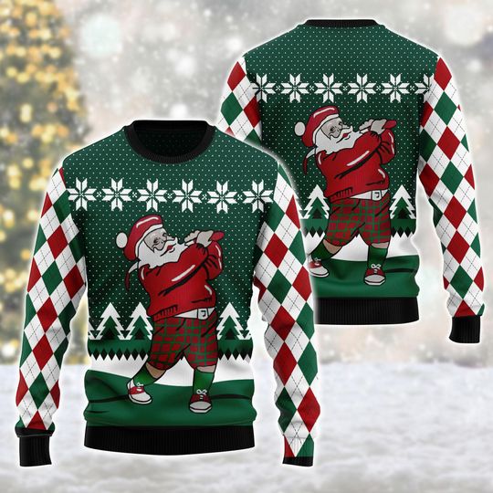 Discover Funny Golf Santa Christmas Sweater, Ugly Xmas Sweater for Golf Lovers Happy Holiday Sweatshirt, Christmas Gift