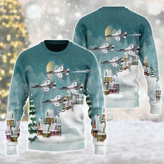 US Air Force Thunderbirds Ugly Christmas Sweaters, Ugly Sweater Gift, Happy Holiday Xmas Gift, Sweater Lover Xmas Sweater, Christmas Gift