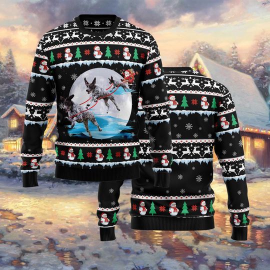 Discover Dog Christmas Sweater, Funny Santa Sleigh Ugly Xmas Jumper, German Shorthaired Pointer Holiday Pullover, Pet Lover Sweater Unisex