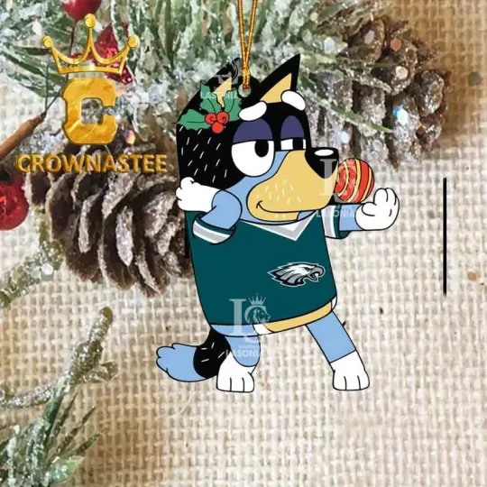XMAS US Stock Philadelphia Eagles BlueyDad Bandit Heeler football Ornament