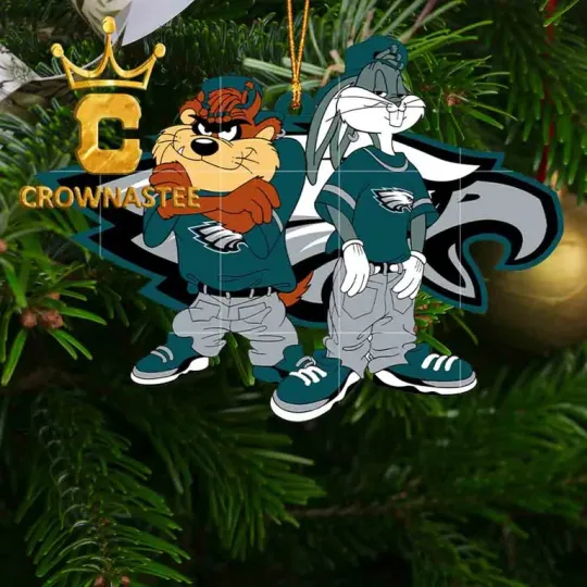 Discover XMAS US Stock Eagles Taz & Bugs Looney Tunes football Ornament