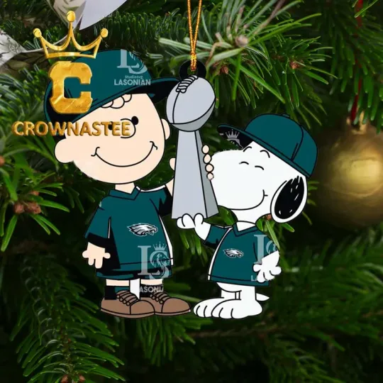 XMAS US Stock Philadelphia Eagles Charlie Brown & Snoop football Ornament