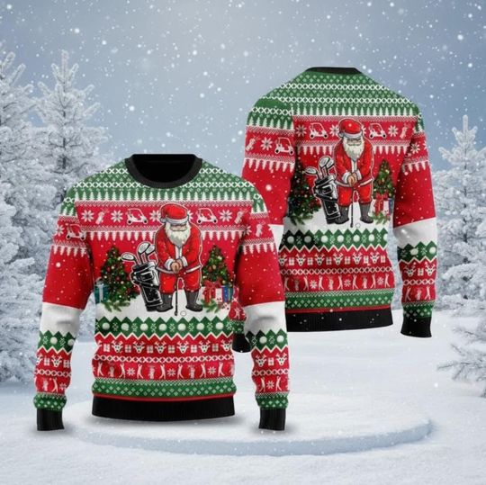 Discover Santa Golf Ugly Sweater, Santa Golfer Christmas Ugly Sweater, Holiday Golf Ugly Xmas Sweatshirt, Santa Love Golf Xmas Sweater, Golf Player