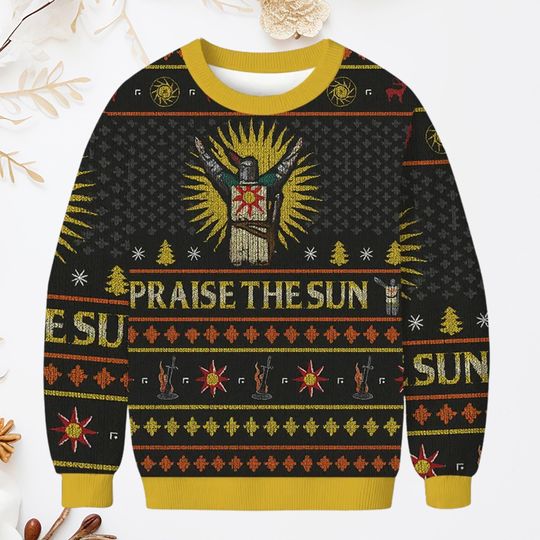 Praise the Sun Christmas Ugly Sweatshirt, Funny Holiday Jumper, Silly Winter Gift, Festive Xmas Outfit, Retro Humor Christmas Sweater