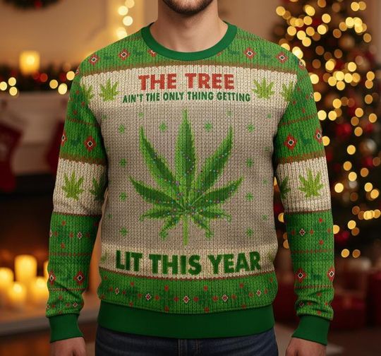 Discover Funny Meme Ugly Christmas Sweater, Christmas Sweater Gift, Weed Leaf Sweater Gift for Men Women, Xmas Holiday Gift
