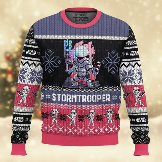 Discover Personalized Sci-Fi Soldier Christmas Sweater, Ugly Holiday Crewneck with Pixel Armor Character Design, Festive Knit Pattern for Winter