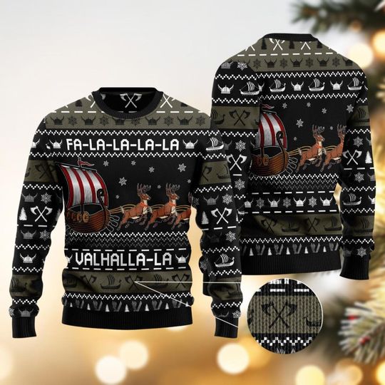 Christmas Viking Fa La La Valhalla Ugly Sweater, Viking Holiday Sweater, Viking Sweater Family, Viking Men Sweater, Xmas Kids Sweater