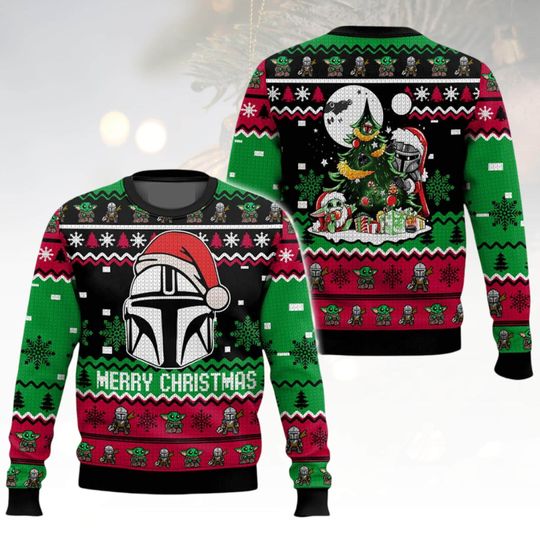 Discover Star Wars Christmas Ugly Sweater, Mandalorian Holiday Sweater, TV Show Christmas Sweater For Men And Women, Xmas Gift
