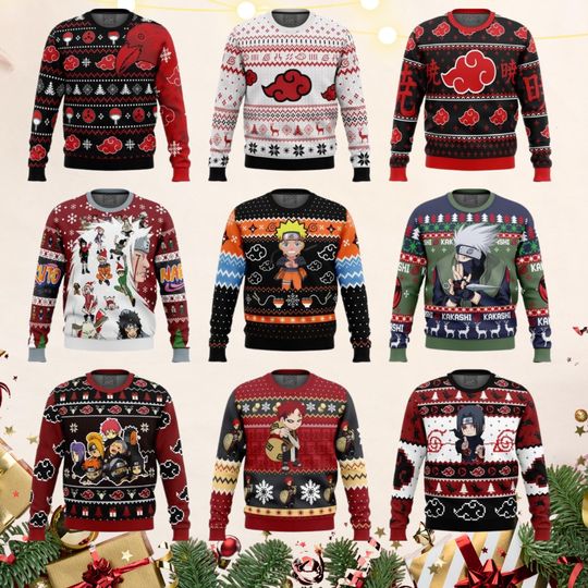 Discover Anime Ugly Christmas Sweater, Holiday Knitted Sweater, Anime Fan Gift, Festive Cosplay Style Jumper, Winter Holiday Outfit