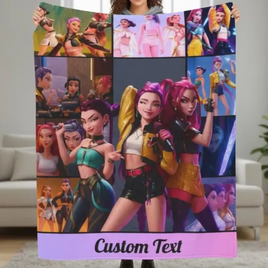 KPop Demon Hunters Blanket Custom Huntrix Mira Rumi Zoey Fan Gift Fleece Blanket