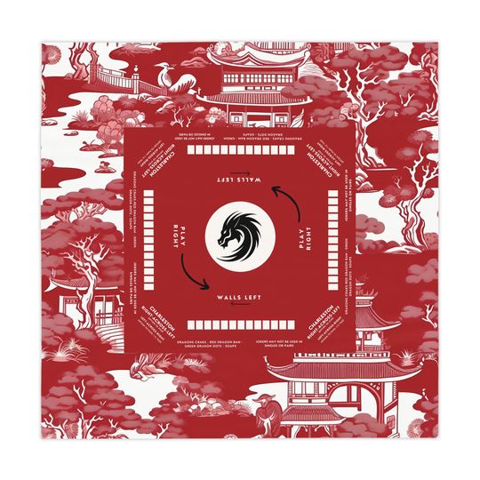 Discover Red Chinoiserie Mahjong Tablecloth with Instructions