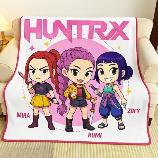 Discover Huntrix Demon Hunters Blanket, Kpop Demon Hunter Fleece Blanket
