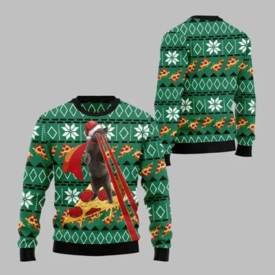 Discover 2025 Christmas Cat Pizza Ugly Christmas Sweater