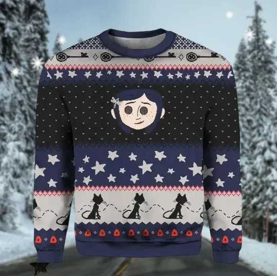 Discover Christmas Gift for Friends Movie Ugly Sweater, Coral Horror Character Sweater