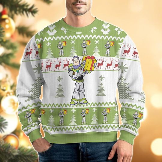 Discover Buzz Lightyear Christmas Ugly Sweater, Disney Movie Cartoon Xmas Sweater, Toy Story Holiday Sweater, Magic Kingdom Shirt,Friend Gift