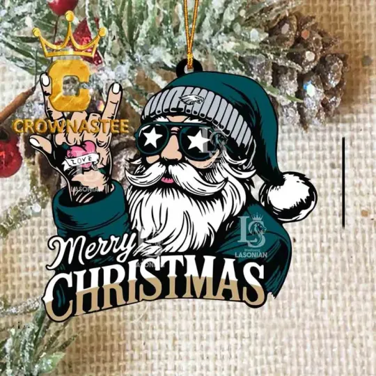 Discover XMAS US Stock Eagles Rock Santa Claus Football football Ornament