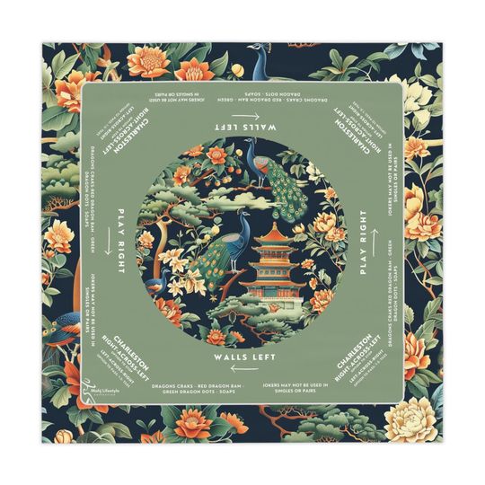 Discover Elegant Green Peacock Mahjong Mat 34x34 - Perfect for Mahjong Enthusiasts & Fans