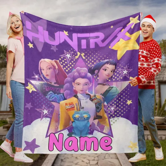 Discover Custom Name KPOP Huntrix Blanket Gift, Personalize Demon Hunters Fleece Blanket