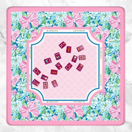 Discover Coquette Mahjong Mat with Carry Bag, Large Portable Table Cover, Pink & Blue Game Mat, Mahjong Gift for Women