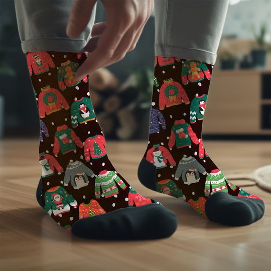 Ugly Christmas Sweater Socks, Festive Holiday Socks, Winter  Socks, Novelty Xmas Socks, Funny Socks for Adults, One Size Fits All