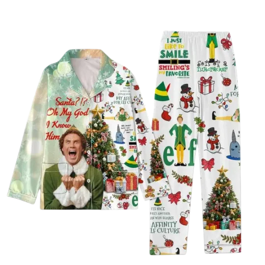 Elf Christmas Santa Oh My God I Know Him Pajamas Set