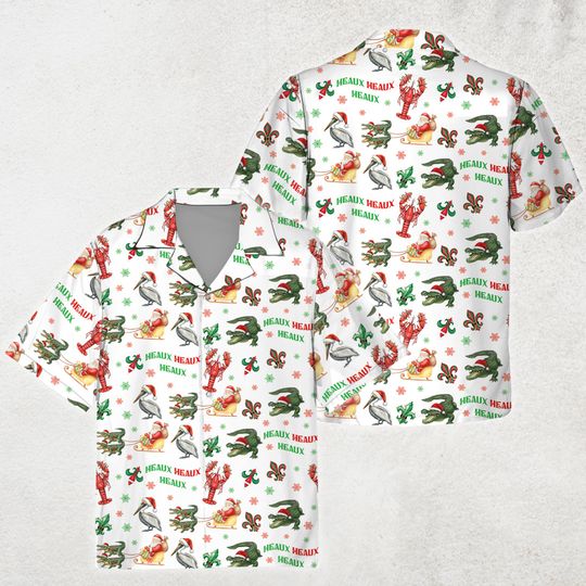 Funny Louisiana Christmas Hawaiian Shirt, Heaux Heaux Heaux Christmas Button Up, Cajun Christmas Shirt, Southern Christmas Party Outfit