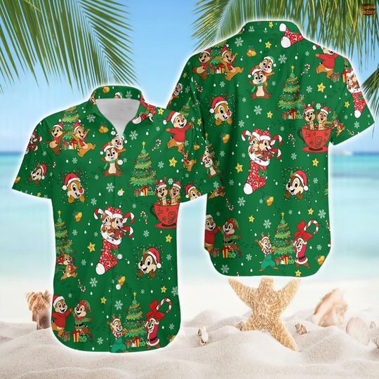 Disneyland Chip And Dale Christmas Hawaiian Shirt, Double Trouble Chip Dale Christmas Shirt, Disneyland Couple Christmas Tee, Hawaiian Shirt