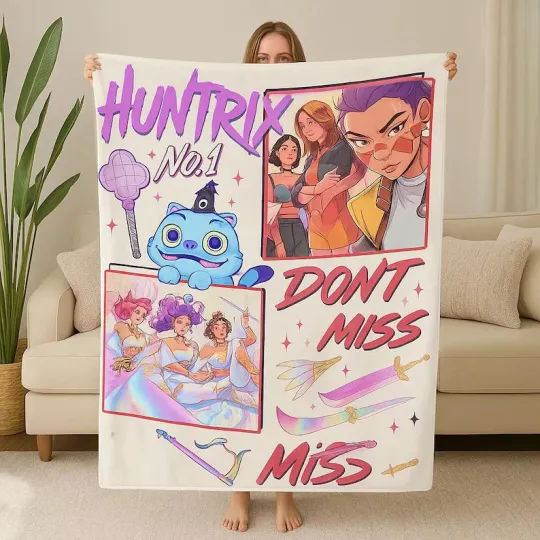 Discover Kpop Demon Hunters Blanket, Huntrix Mira Rumi Joey Fleece Blanket