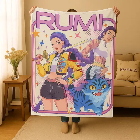 Rumi Huntrix Demon Hunters Blanket, Kpop Anime Fleece Blanket