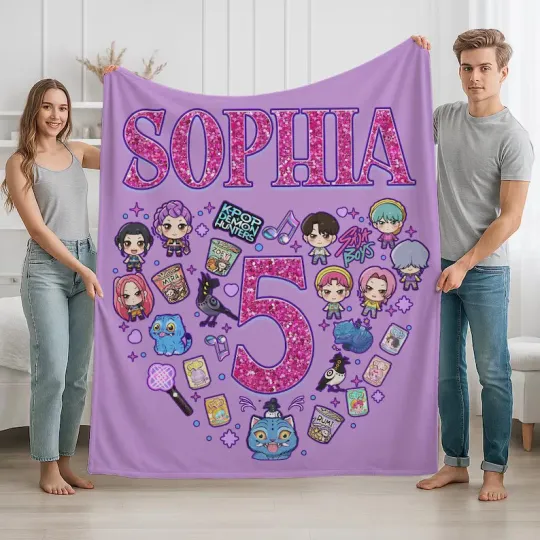 Discover Personalized Blanket With Kpop Demon Hunters Theme Fleece Blanket