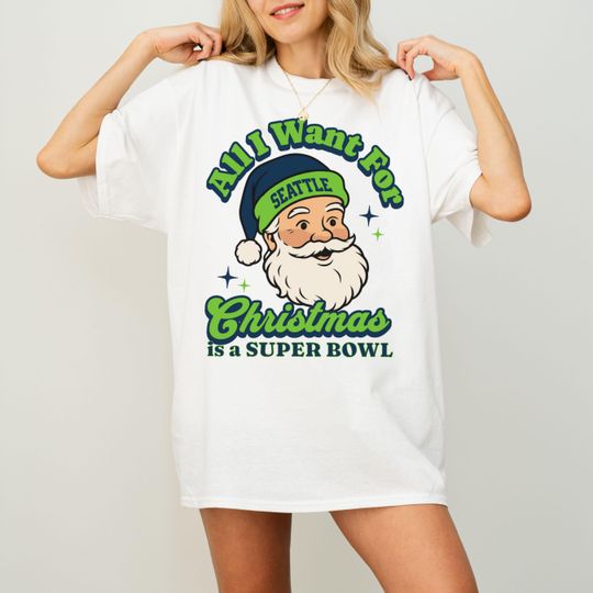 Discover Seattle Football Christmas Super Bowl T-Shirt, Retro Seahawk Football Tee, Holiday Football Fan Shirt, Festive Sports Apparel, Santa Shirt