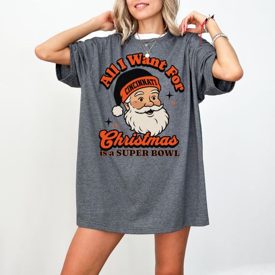 Discover Cincinnati Football Christmas Super Bowl T-Shirt, Retro Bengal Football Tee, Holiday Football Fan Shirt, Festive Sports Apparel, Santa Shirt