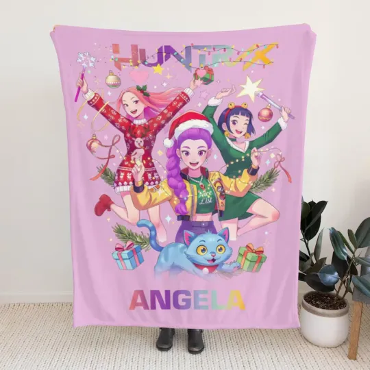 Discover Custom Christmas Kpop Demon Hunter Blanket, Name Anime Girls Fleece Blanket