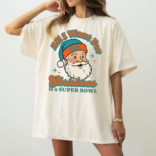 Discover Miami Football Christmas Super Bowl T-Shirt, Retro Dolphin Football Tee, Holiday Football Fan Shirt, Festive Sports Apparel, Santa Shirt
