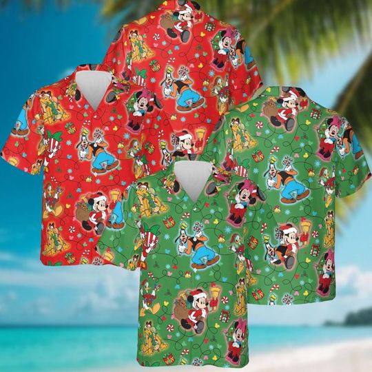 Discover Red Mickey Mouse And Friends Signature Christmas Hawaiian Shirt, Mickeys Very Merry Christmas Party Button Shirt, Mickey Candy Xmas Holiday
