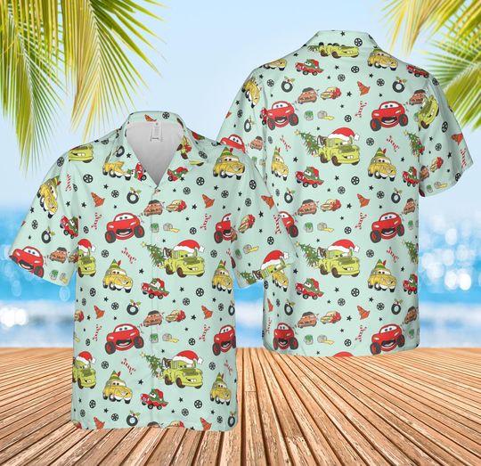 Discover Disney Cars Movie Christmas Hawaiian Shirt, Disney Lightning McQueen Santa Hawaii Shirt, Cars Xmas Button Up Shirt, Magic Kingdom Shirt