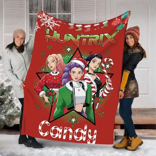 Discover Custom Kpop Demon Hunter Christmas Blanket: Custom Name Xmas Fleece Blanket
