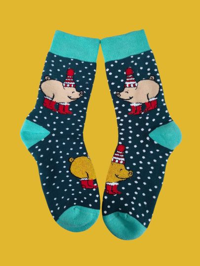 Discover Pig Winter Socks | Unisex Cotton Blend, Fun Animal Design