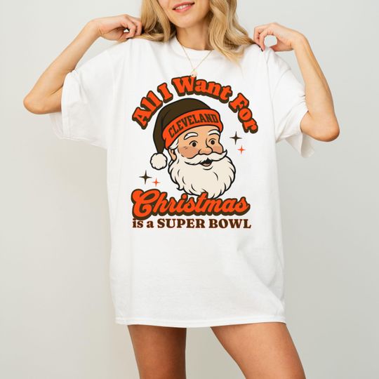 Discover Cleveland Football Christmas Super Bowl T-Shirt, Retro Brown Football Tee, Holiday Football Fan Shirt, Festive Sports Apparel, Santa Shirt
