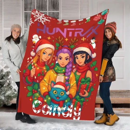 Discover Kpop Demon Hunter Christmas Blanket: Custom Name Xmas Fleece Blanket