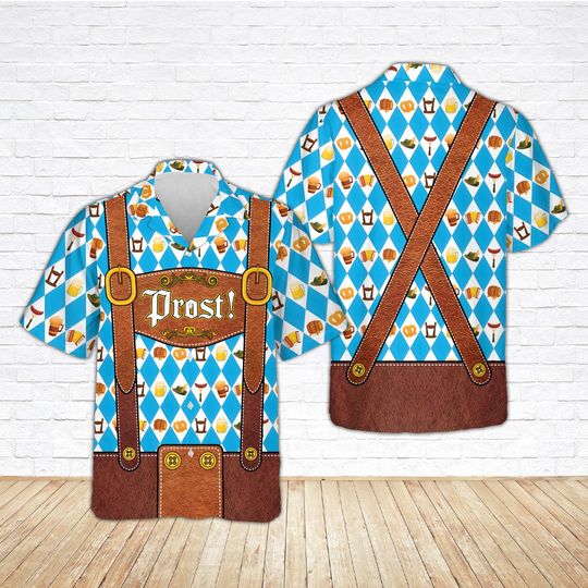 Discover Prost Oktoberfest Hawaiian Shirt, Bavarian Lederhosen Oktoberfest Button Up Shirt, German Beer Festival Shirt, Oktoberfest Beer Party Shirt
