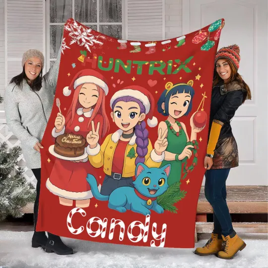 Discover Custom Kpop Demon Hunter Christmas Blanket Personalized Name Xmas Fleece Blanket
