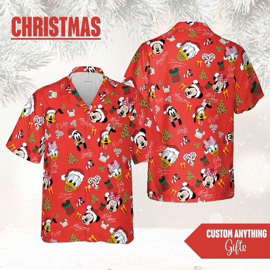 Discover Disney Mickey And Friends Christmas Hawaiian Shirt, Minnie Mouse Goofy Daisy Donald Pluto Hawaii Shirt, Winter Christmas Disney Hawaiian